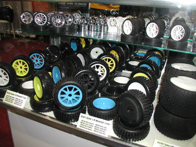 Pre-mounted wheel and tire sets for 1/8th-scale buggies from Power Racing Products. (Click to enlarge)