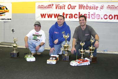 The top three in modified, Brian Kinwald (3rd), Mike Blackstock (1st), and Chris Tosolini (2nd & TQ). (Click to enlarge)