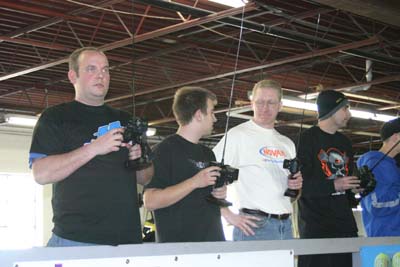 Stock Foam A-Main drivers Brad Johnson, Stephen Sobottka, Chuck Lonergan and Ron Atomic. (Click to enlarge)